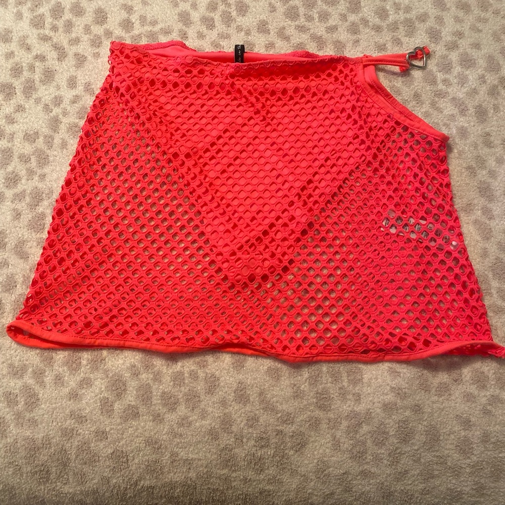 ASYOU Pink Fishnet Heart Cutout Festival Mini Skirt Size 10